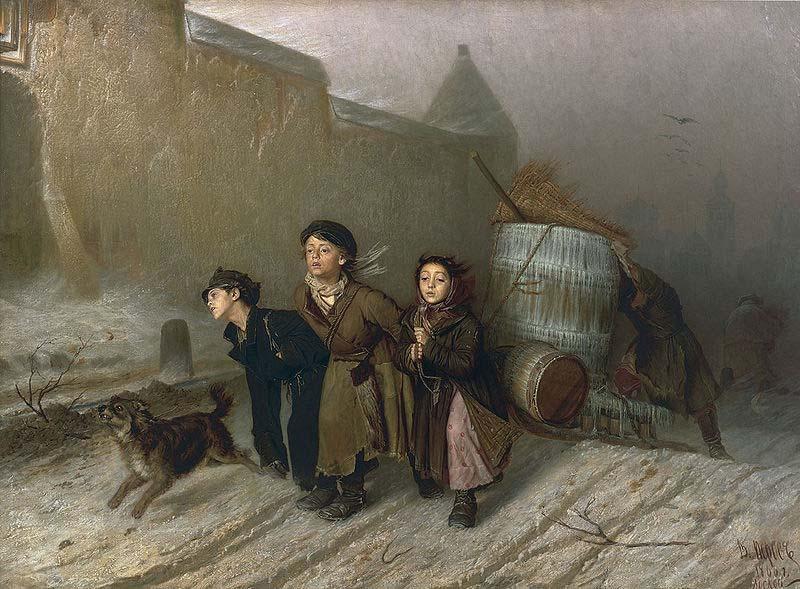 Vasily Perov Troika. Apprentices fetch water China oil painting art